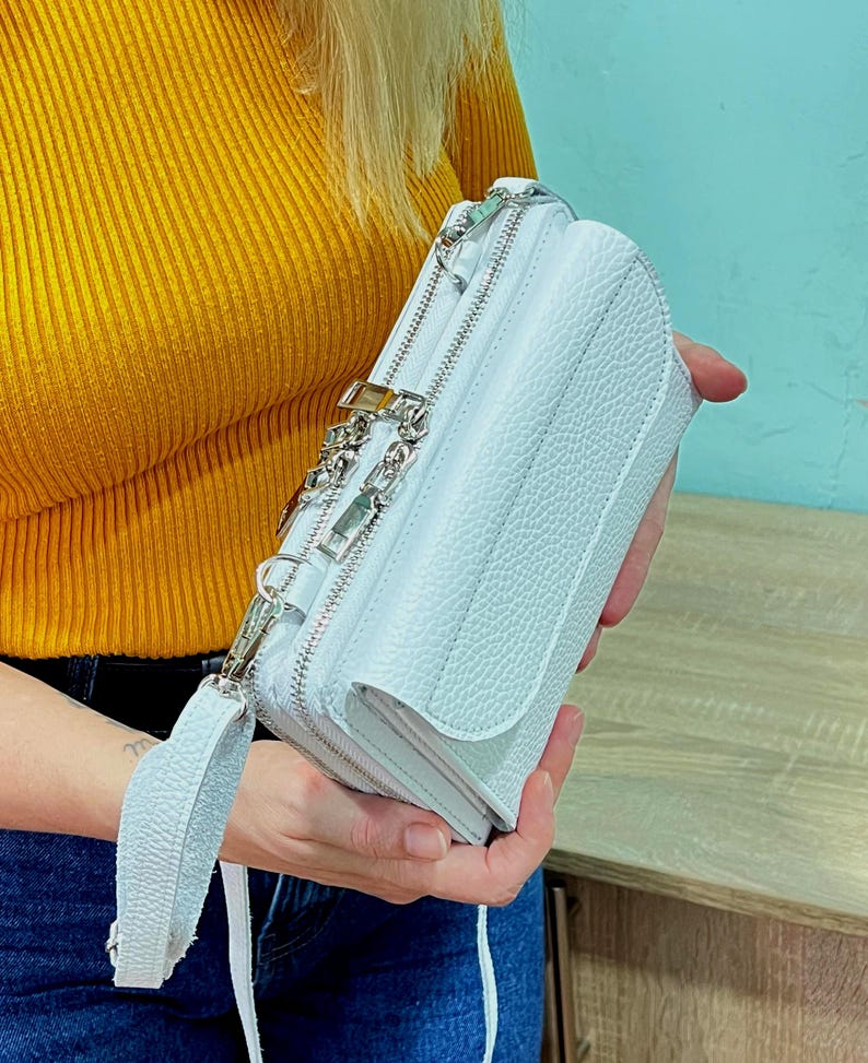Personalized Handmade Leather Dual Zipper Around Travel Wallet Purse, Leather Crossbody Wallet Bag iPhone 11 -  17, Air, Pro, Max, Double Long Shoulder Phone Purse: Travel Organizer