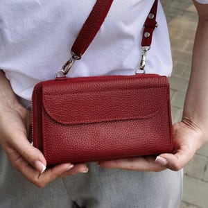 Crossbody Phone Purse: Pebbled Leather, RFID Blocking Card Slots Wallet, Embossed Shoulder iPhone Bag