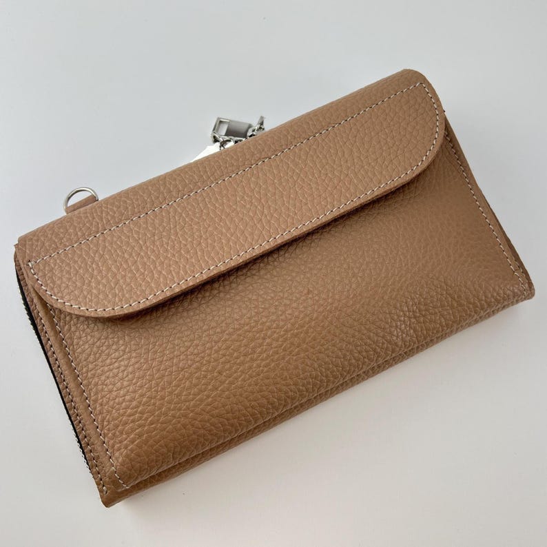 Leather Crossbody iPhone 15 16 17 Pro Max Wallet Bag, Travel Small Phone Bag, Crossbody Zip Leather Purse, Handmade Leather Shoulder Clutch