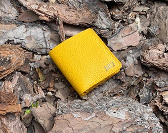 Womens Water-Repellent Yellow Pebbled Leather RFID Wallet: Embossed Bifold Mini Purse & Zippered Coin Compartment
