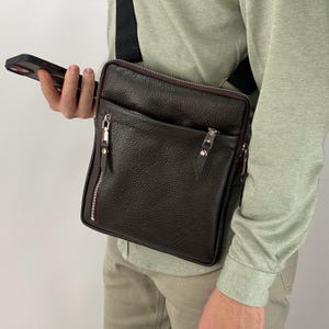 Sac bandoulière fin en cuir de vachette, sac cartable pour tablette iPhone, pochette en cuir faite main, sac quotidien zippé pour téléphone en cuir