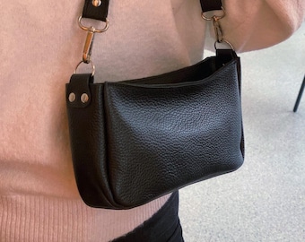 Personalized Pebbled Leather Handbag: Cowhide Crossbody Hobo Bag With Shoulder Strap