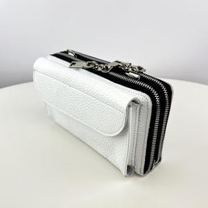 Handmade Soft Leather Crossbody Double Zipper Wallet: Dual Zipper Travel Phone Purse, RFID Blocking