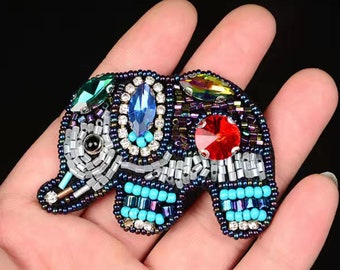 Handmade Elephant Brooch,Color Jewelry, Embroidery Jewellry, Gift For Mom , Exclusive Pin, Customized Ornament