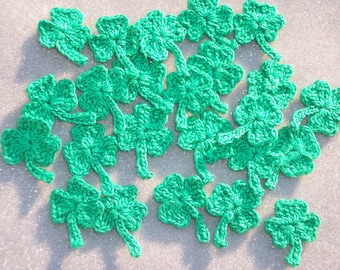 24 green thread crochet applique shamrocks -- 2867