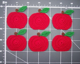 6 red thread crochet applique apples  --  3485
