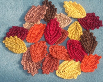 20 handmade cotton thread crochet leaves in fall colors  -- 2320