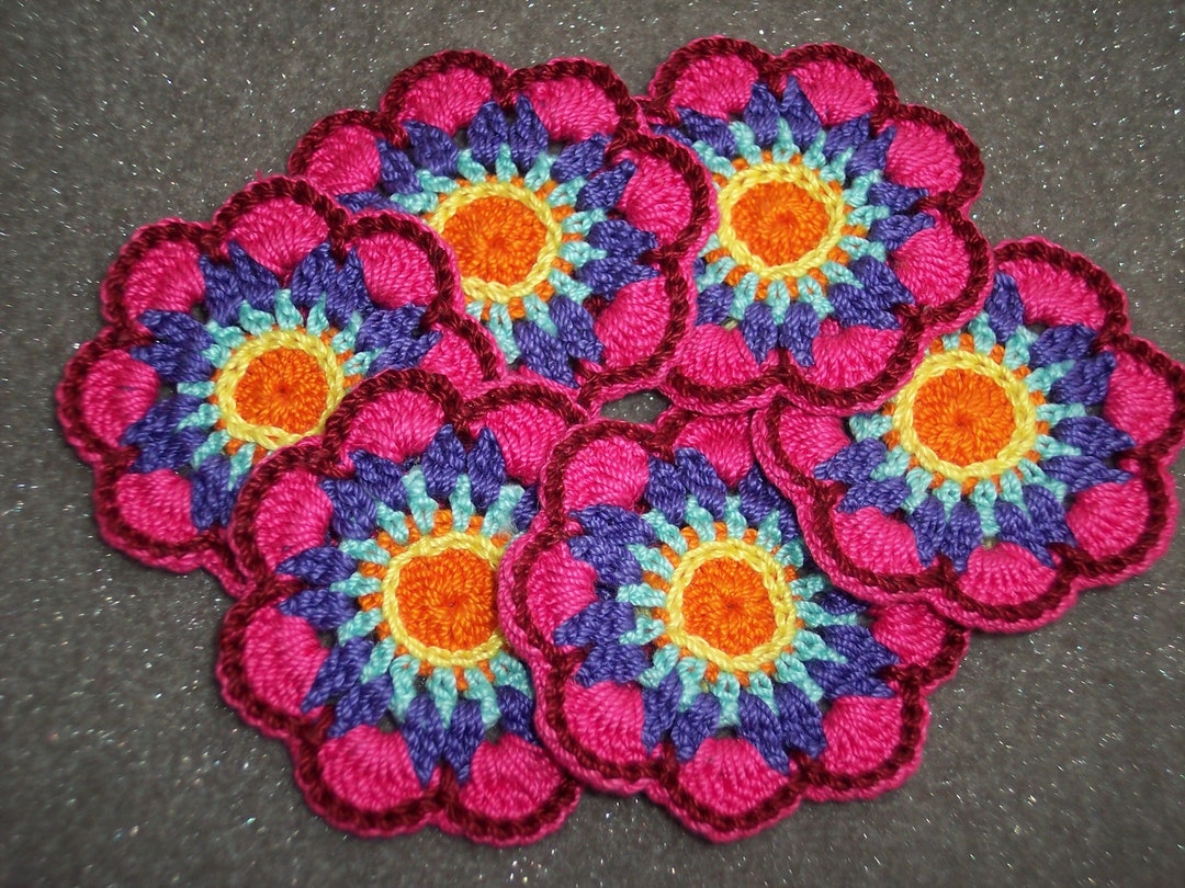 6 Handmade Cotton Thread Crochet Applique Flowers -- 3506 - Etsy