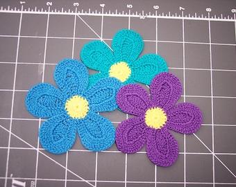 3 handmade cotton thread crochet applique flowers -- 3438