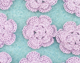 12 purple thread crochet applique flowers  roses --  3313