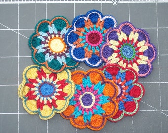 6 handmade cotton thread crochet applique flowers -- 2803