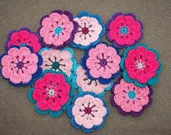 12 handmade cotton thread crochet flowers -- 2984