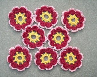 8 handmade crochet applique flowers -3423