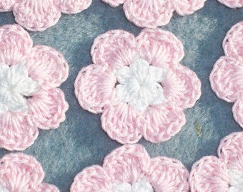 12 cotton thread crochet applique flowers white & orchid pink --  1057