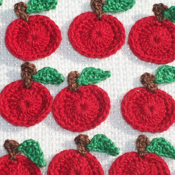 15 handmade cotton thread crochet applique red apples  -- 593