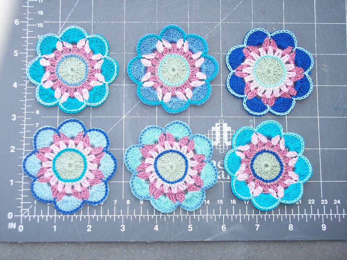 6 Handmade Cotton Thread Crochet Applique Flowers 2772 Etsy