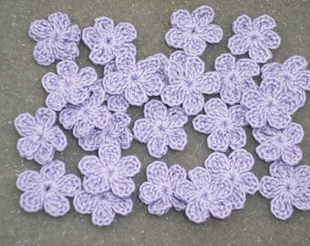 25 small purple thread crochet applique flowers -- 3222