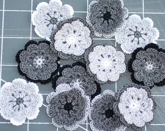 12 handmade cotton thread crochet flowers -- 2934