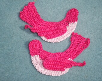 handmade hot pink thread crochet applique birds -- 2485