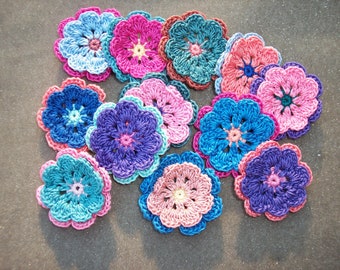 12 handmade cotton thread crochet flowers -- 2945