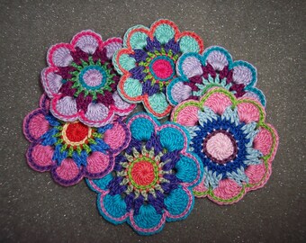 6 handmade cotton thread crochet applique flowers -- 3501