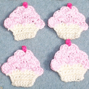 12 cotton thread crochet applique cupcakes with pink frosting 3329 image 1