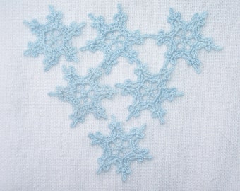 6 handmade baby blue thread crochet snowflakes  2 1/8 inch --  3505