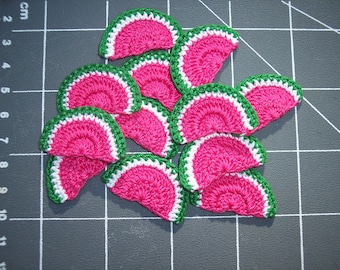 12 cotton thread crochet applique watermelon slices -- 3451