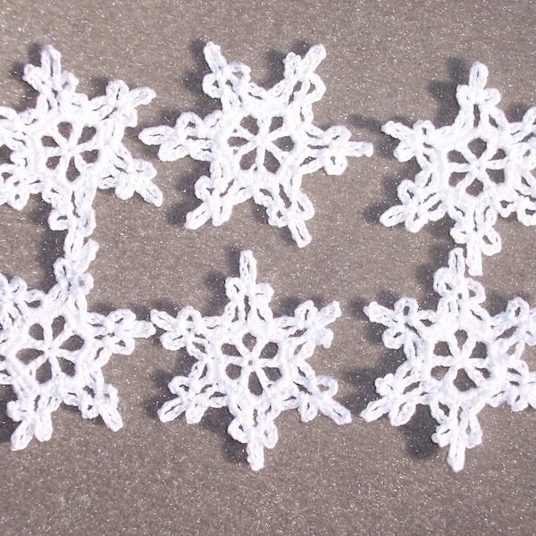 6 handmade PORCELAIN WHITE thread crochet snowflakes --  3547