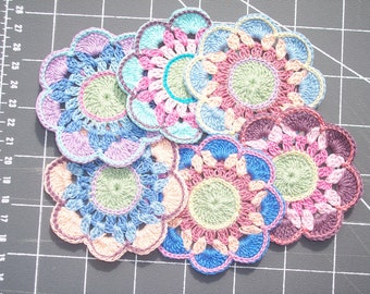 6 handmade cotton thread crochet applique flowers -- 2900