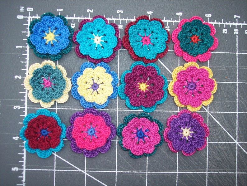 12 handmade cotton thread crochet flowers 2896 image 2