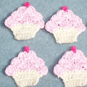 12 cotton thread crochet applique cupcakes with pink frosting 3329 image 4