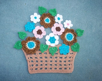 handmade crochet basket with flowers and leaves --  3225