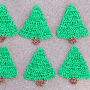 6 handmade green crochet applique trees without decoration --  3698