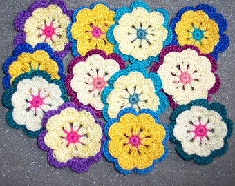 12 handmade cotton thread crochet flowers -- 2985