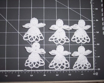 6 handmade white cotton thread crochet angels  -  3539