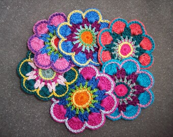 6 handmade cotton thread crochet applique flowers -- 3518