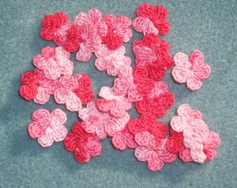 24 handmade shaded pink crochet applique flowers  -- 2564