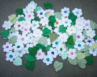 50 crochet applique flowers with 50 leaves  --  3417