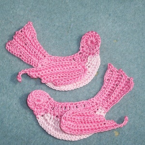 handmade french rose pink thread crochet applique birds 2486 image 1
