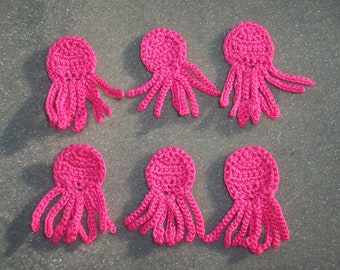 6 hot pink thread crochet applique octopus --2760