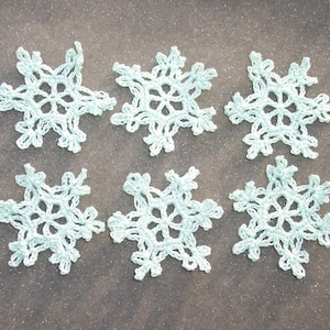 6 handmade mint green cotton  thread crochet snowflakes  2 1/4 inch --  2970