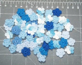 60 small blue crochet applique flowers  --  2786