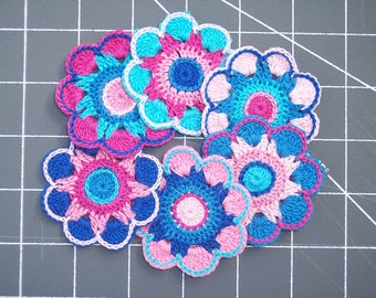 6 handmade cotton thread crochet applique flowers -- 2882