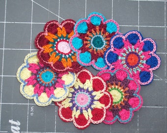 6 handmade cotton thread crochet applique flowers -- 2801