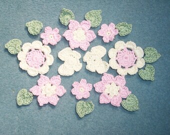 crochet applique flowers, butterflies, leaves  -- 2313