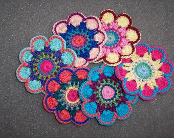 6 handmade cotton thread crochet applique flowers -- 3514