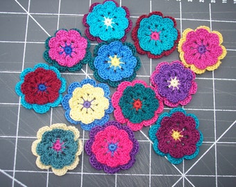 12 handmade cotton thread crochet flowers -- 2896