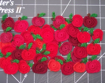 40 thread crochet applique red apples  -- 2865