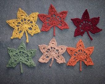 6 handmade cotton thread crochet leaves in fall colors  --3511
